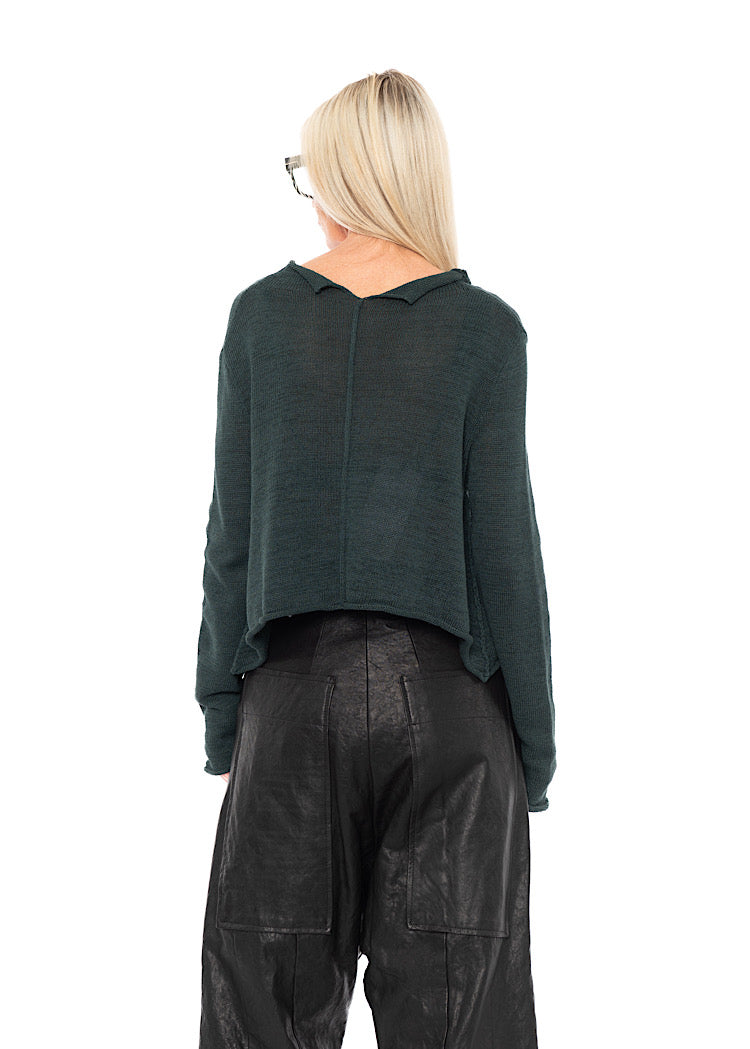 CROPPED LINEN-BLEND KNITTED CARDIGAN
