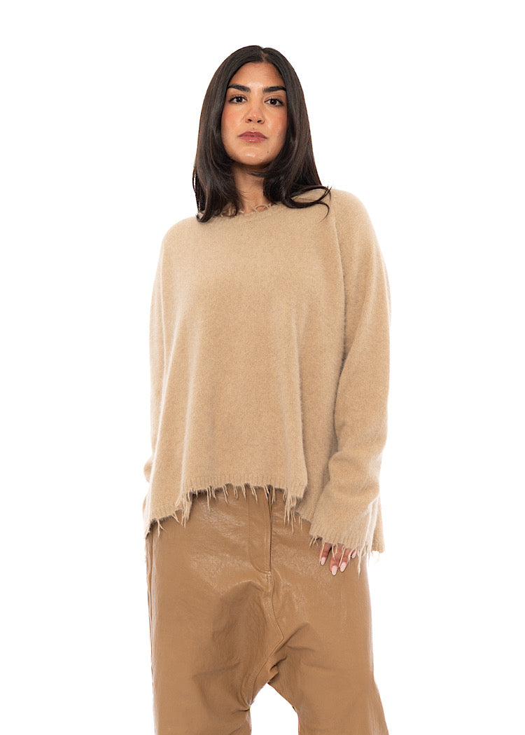 FRAYED FOX WOOL SILK PULLOVER