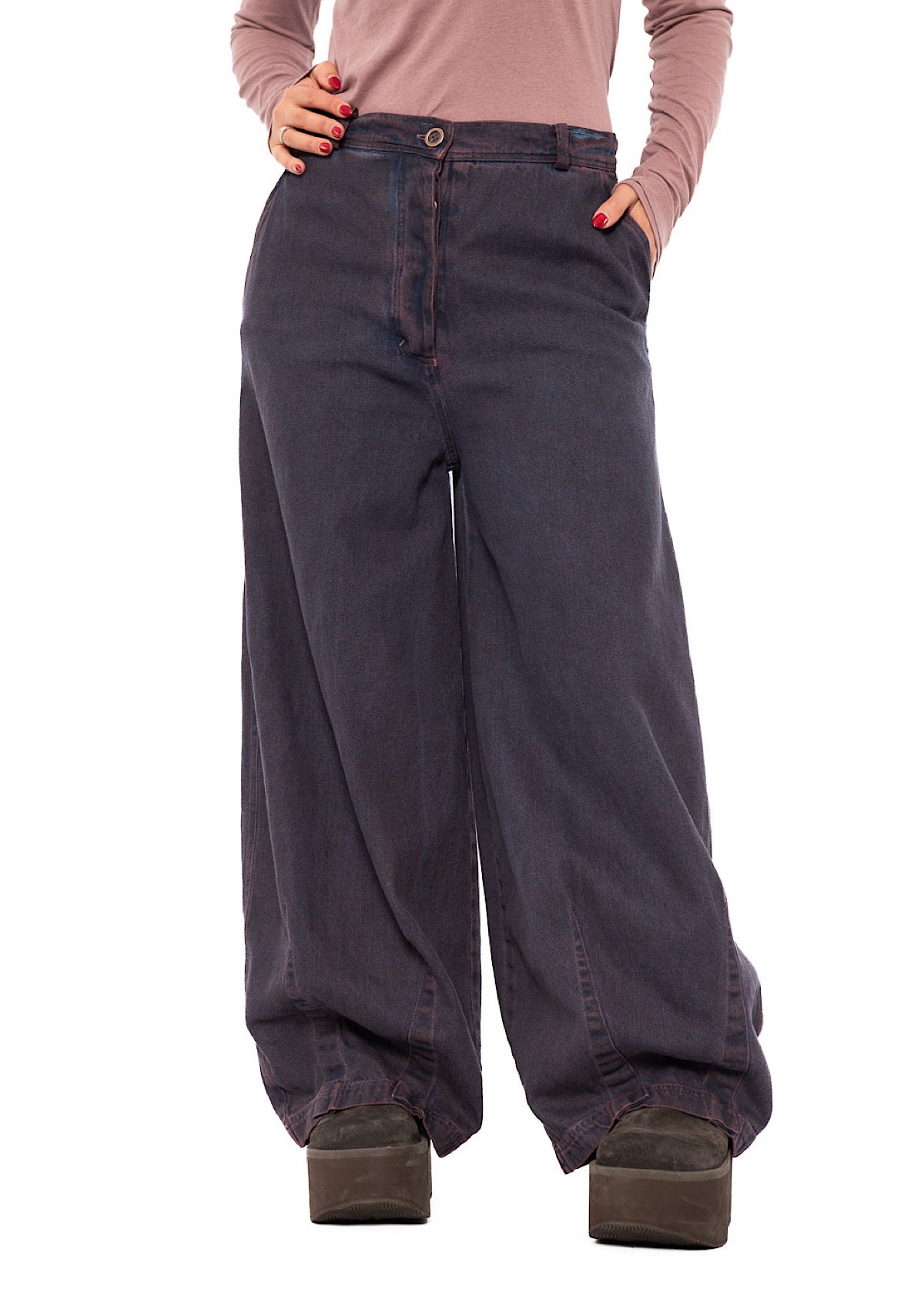 GARMENT-DYED DENIM WIDE LEG TROUSER