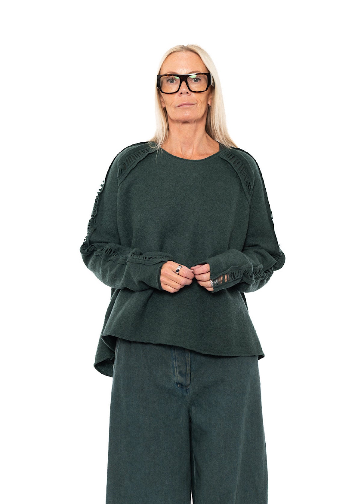 BOILED WOOL LADDER STITCH PULLOVER