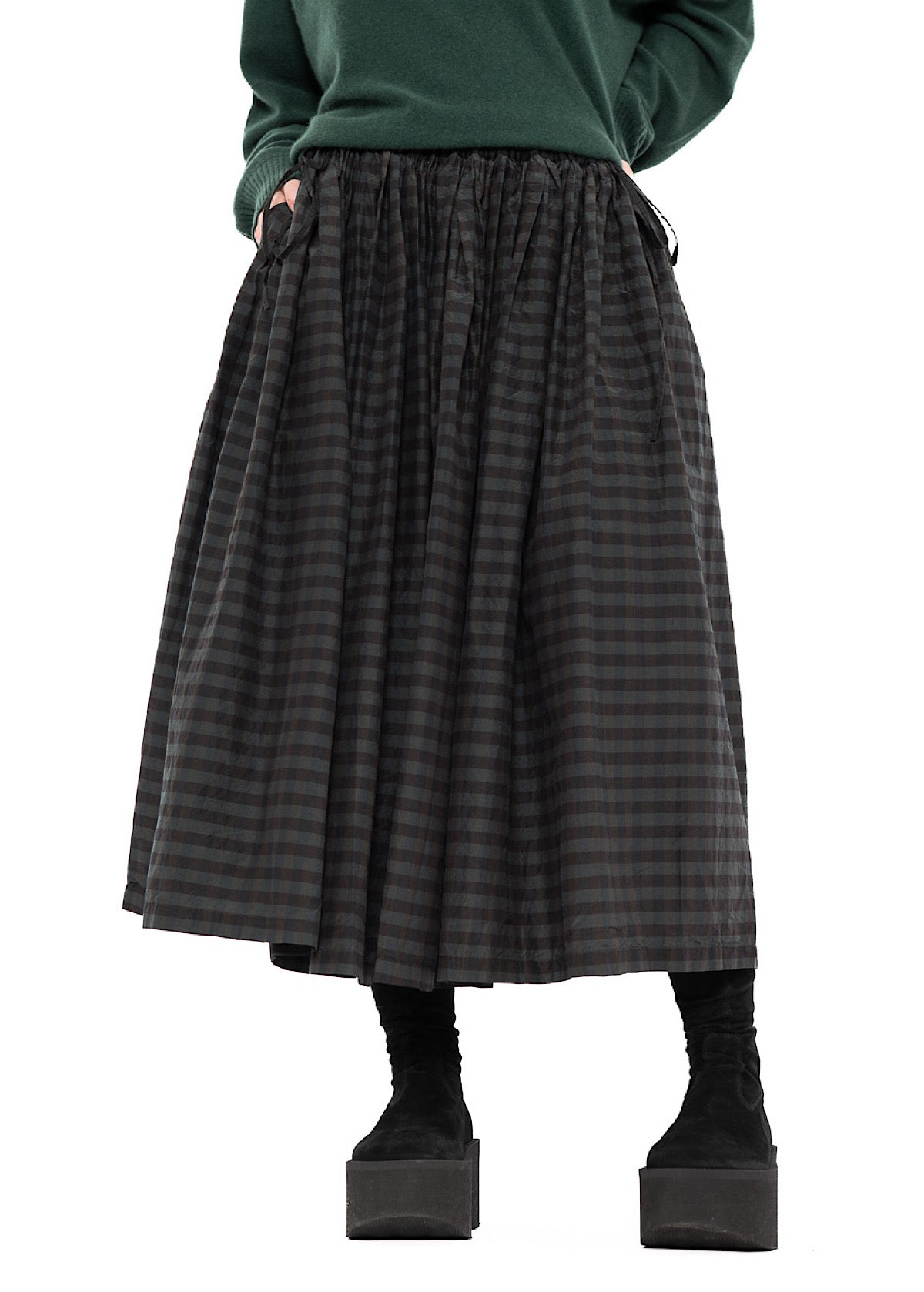 CHECKED COTTON-SILK SKIRT