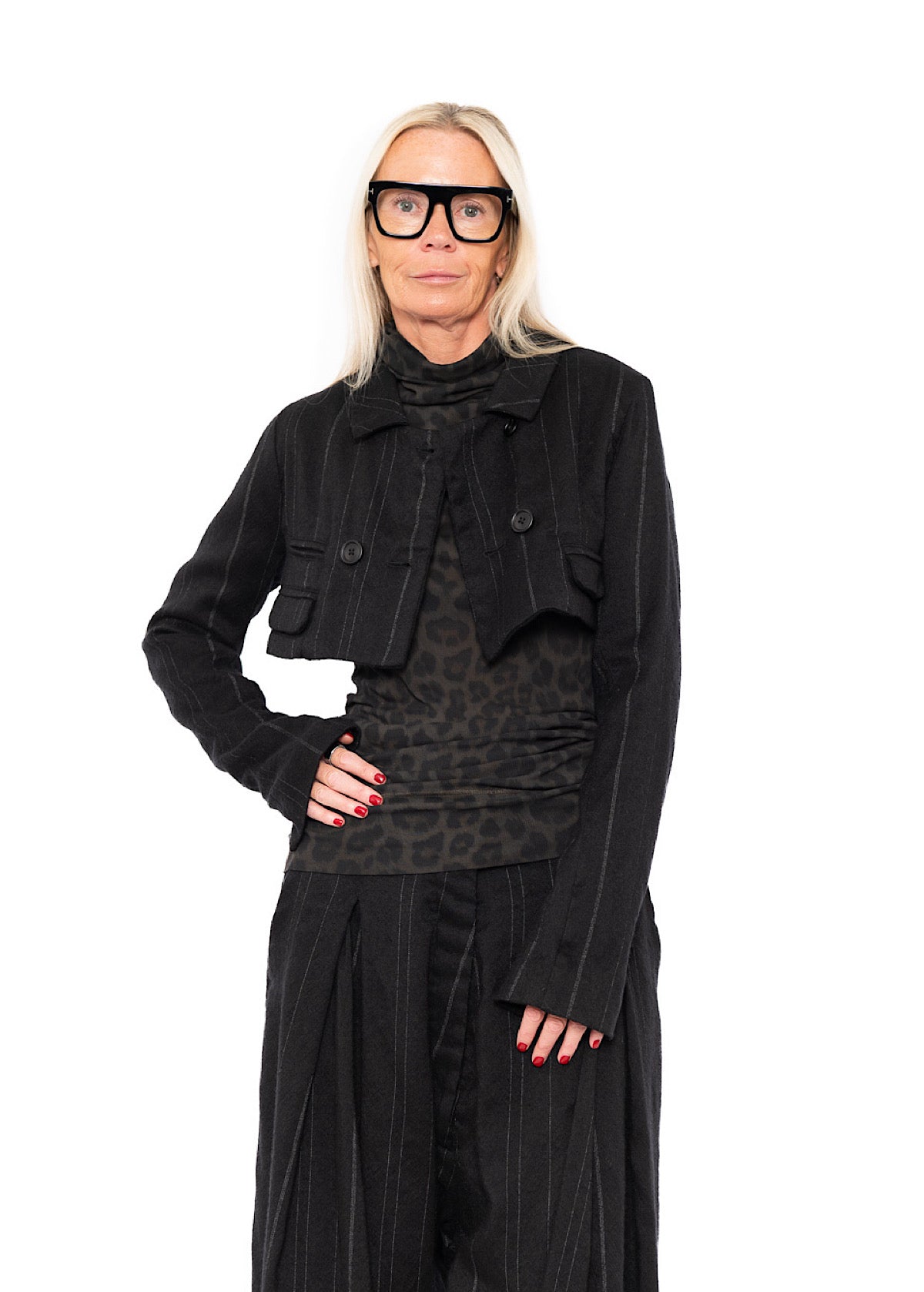 CROPPED PINSTRIPE WOOL JACKET