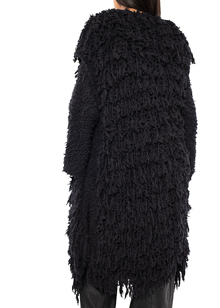 LONGLINE TEXTURED WOOL BLEND CARDIGAN