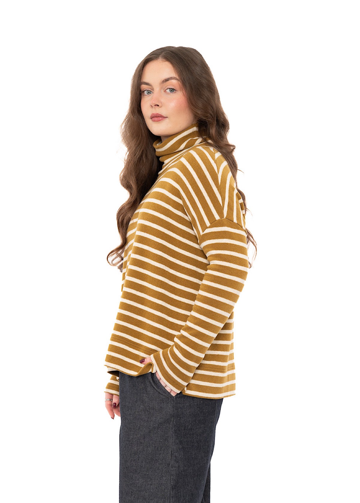 STRIPED COTTON-FLEECE JADE PULLOVER