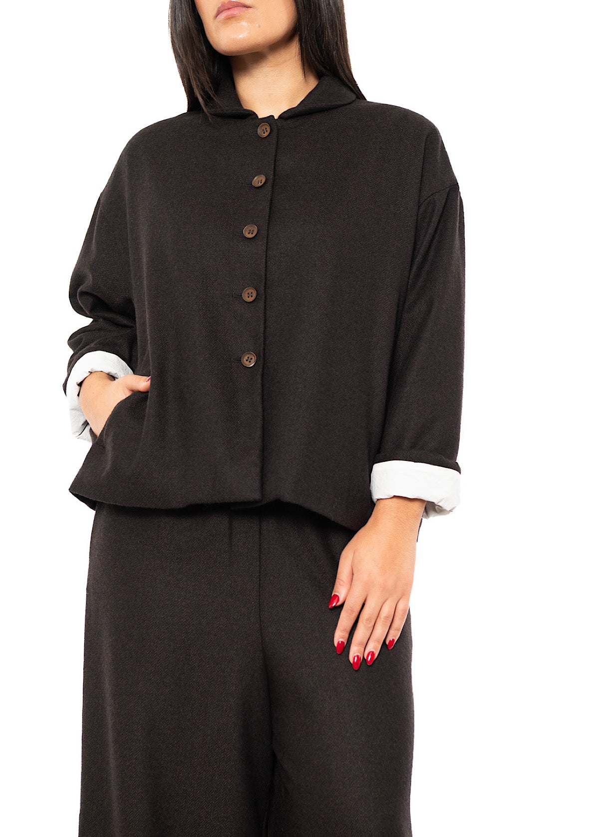 BOXY HERRINGBONE WOOL BLEND FLORA JACKET