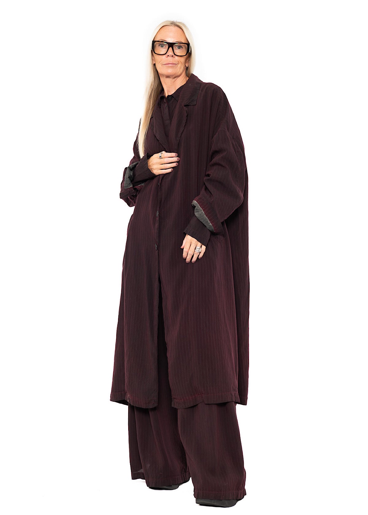 OVERSIZED PINSTRIPE DRAPED COAT