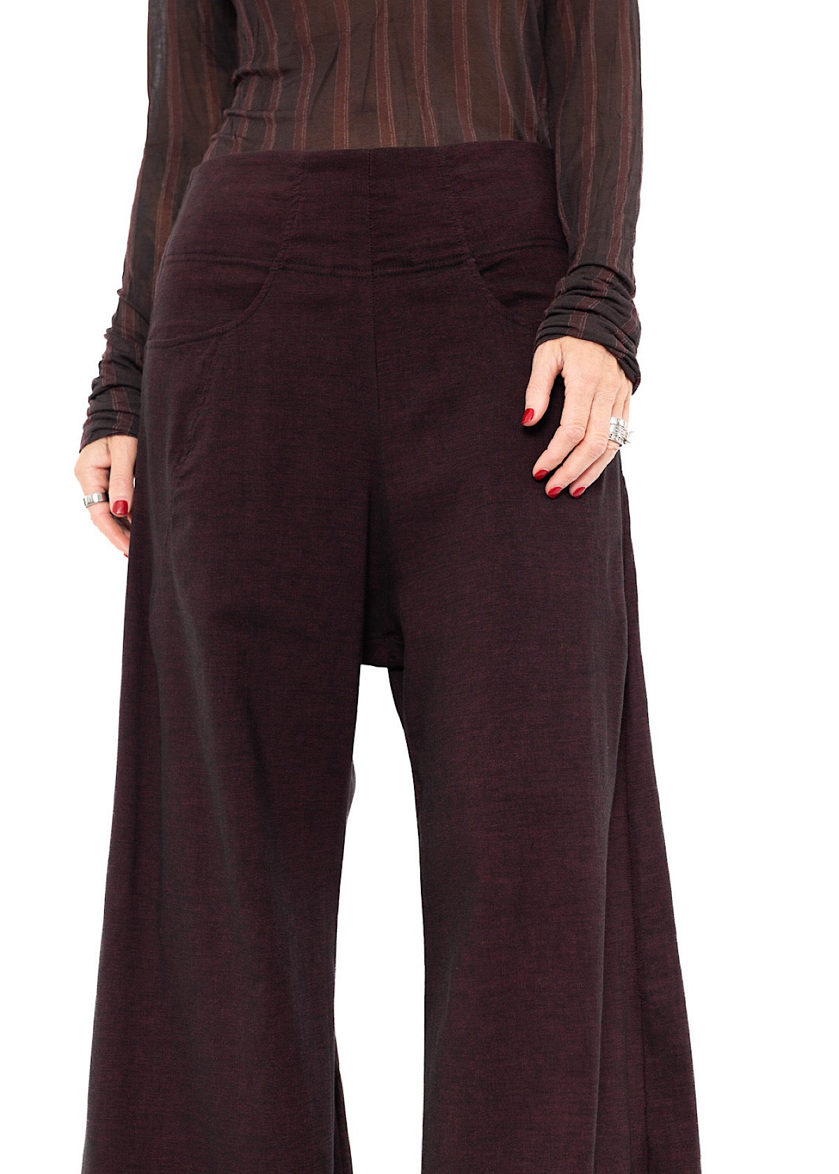 STRETCH FLARED WIDE-LEG TROUSER