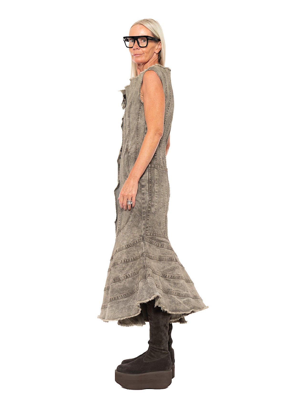 FISHTAIL STRETCH DENIM DRESS