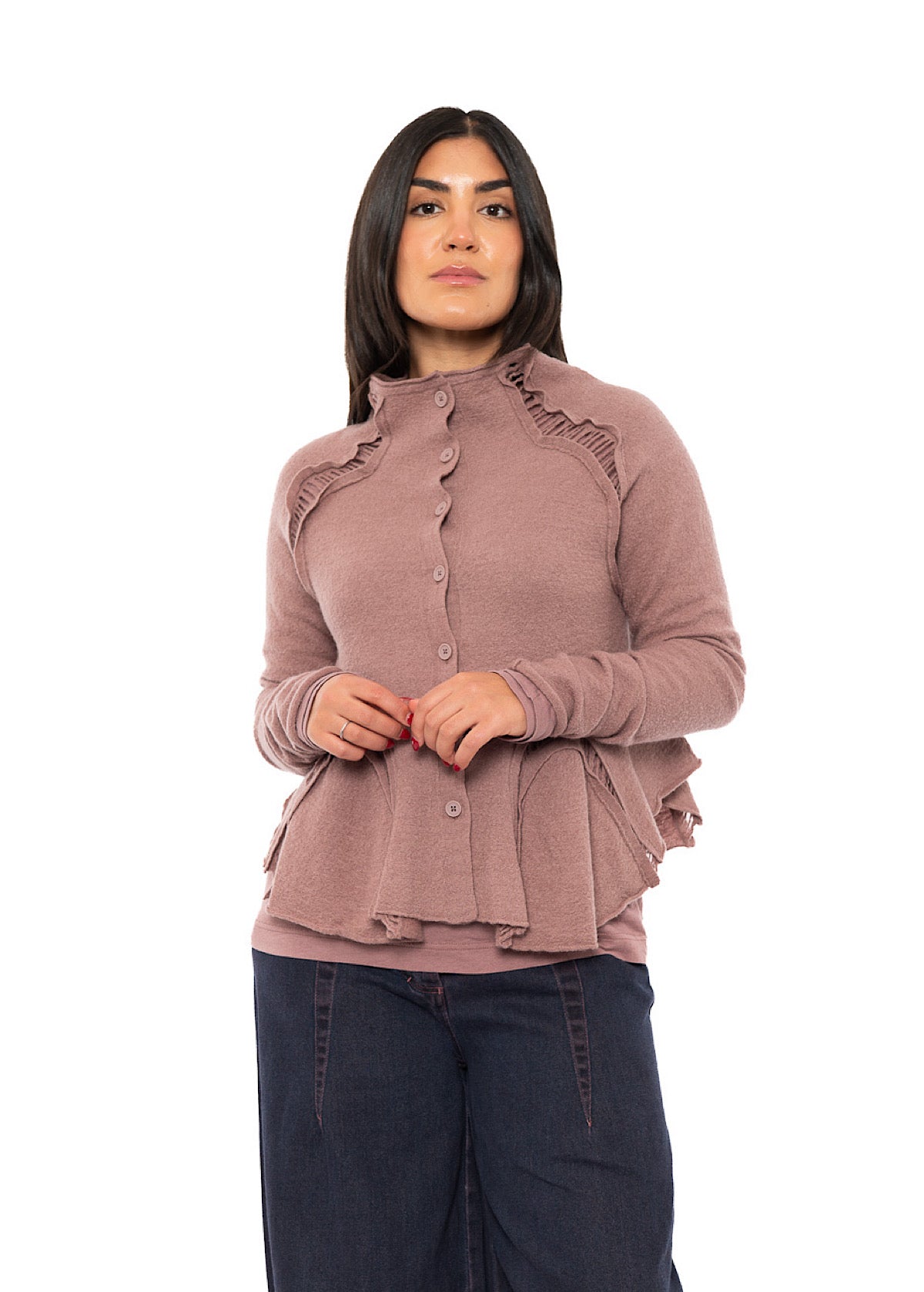 CROPPED BOILED WOOL CARDIGAN