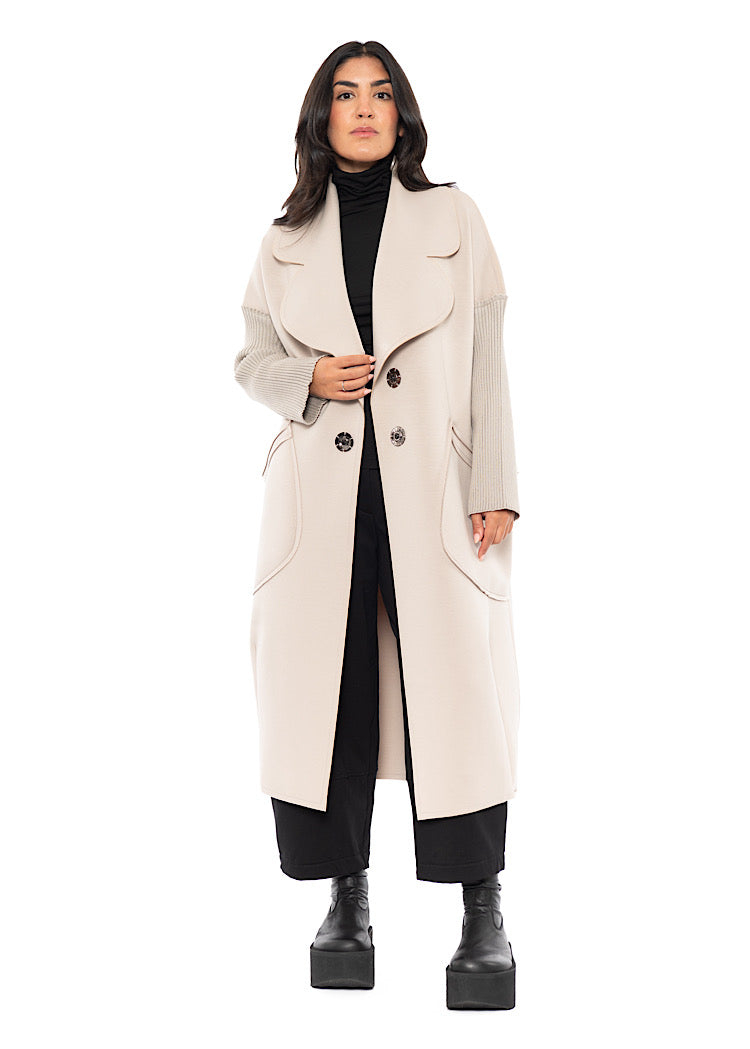 LONGLINE RIBBED SLEEVE COAT