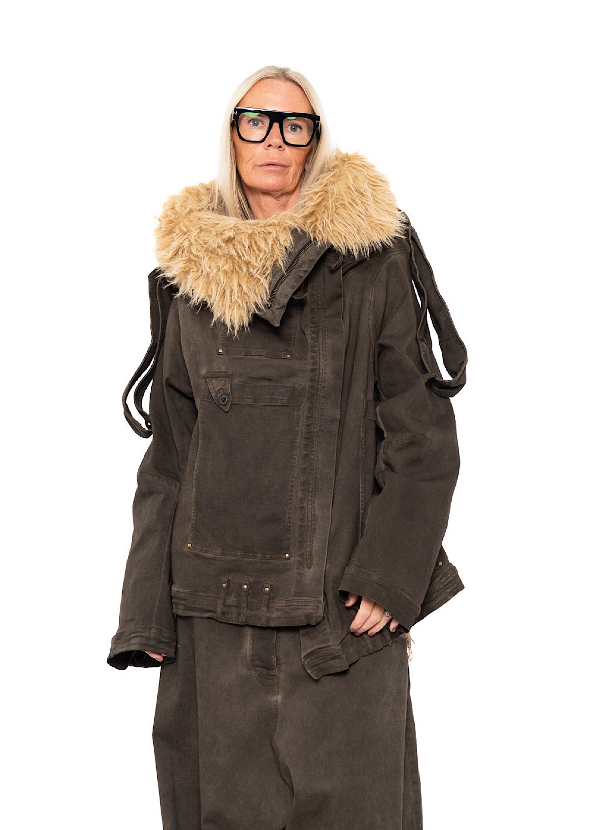 OVERSIZED FAUX FUR-TRIM DENIM JACKET