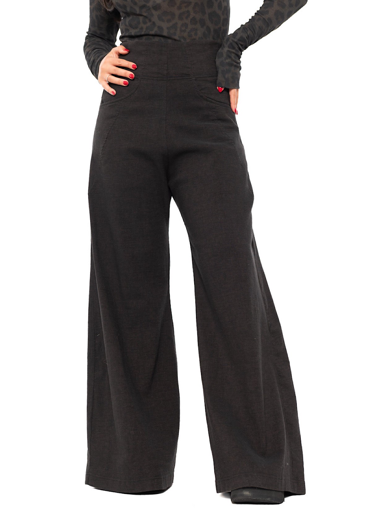 STRETCH FLARED WIDE-LEG TROUSER