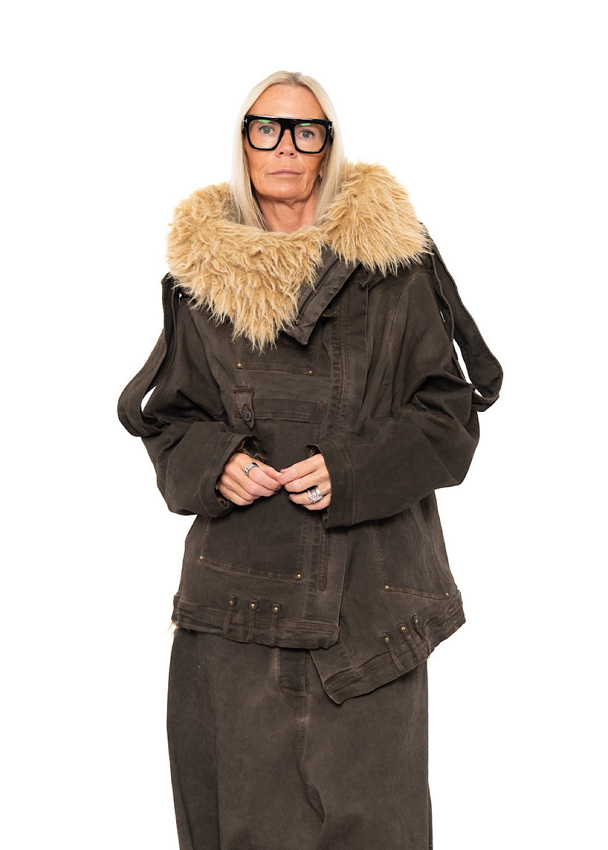 OVERSIZED FAUX FUR-TRIM DENIM JACKET