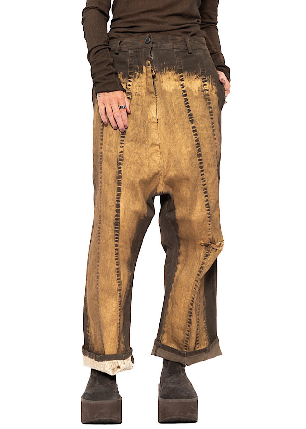 HAND-PAINTED GOLD DENIM TROUSER