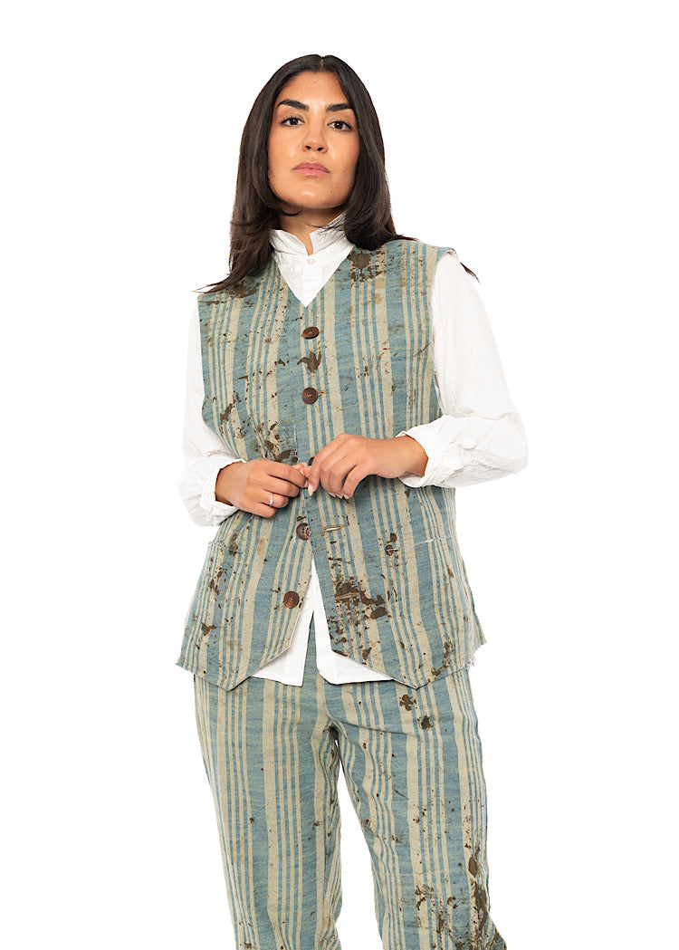 STRAIGHT CUT STRIPED COTTON WAISTCOAT