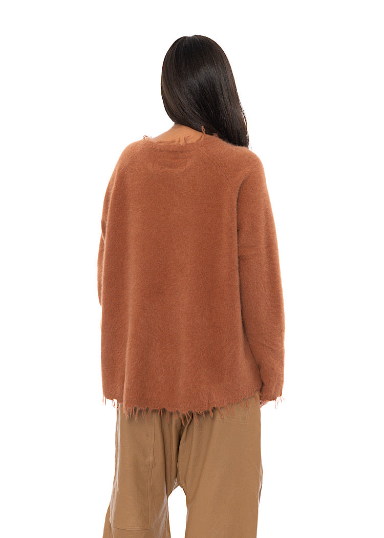 FRAYED FOX WOOL SILK PULLOVER