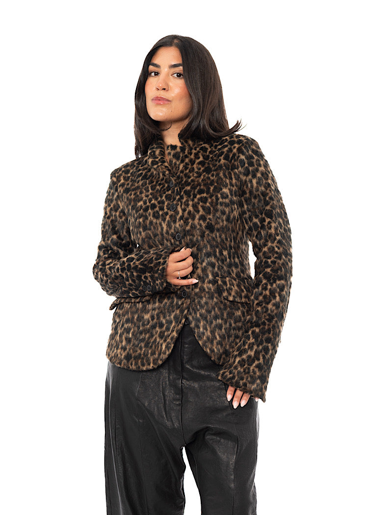 TAILORED FAUX FUR LEOPARD PRINT JACKET
