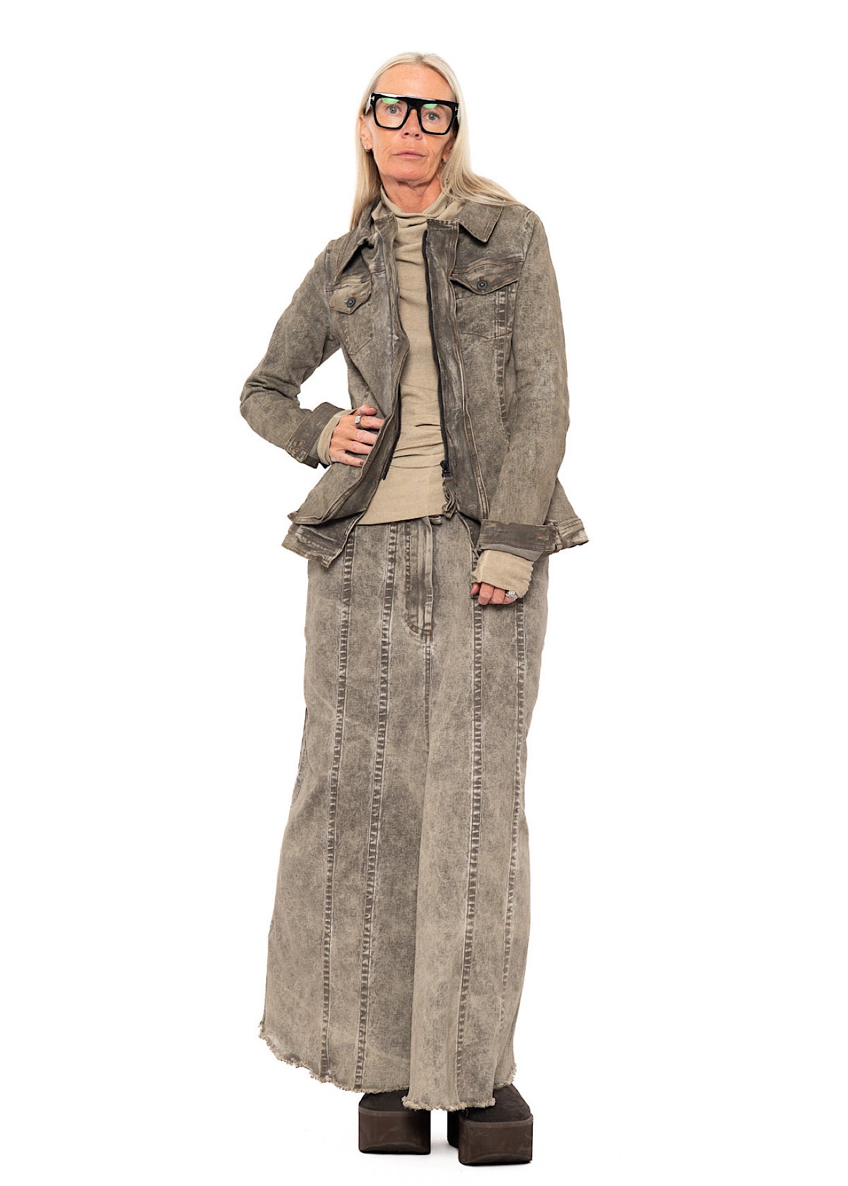 STRETCH DENIM MAXI SKIRT