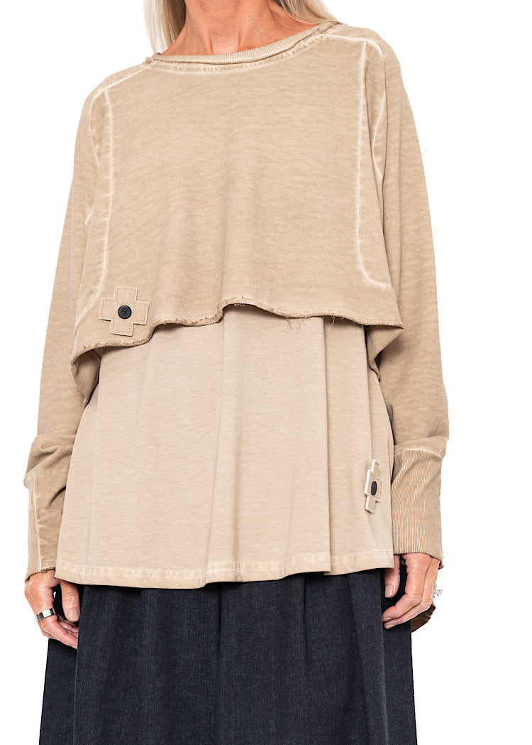 CROPPED LENGTH DISTRESSED PULLOVER