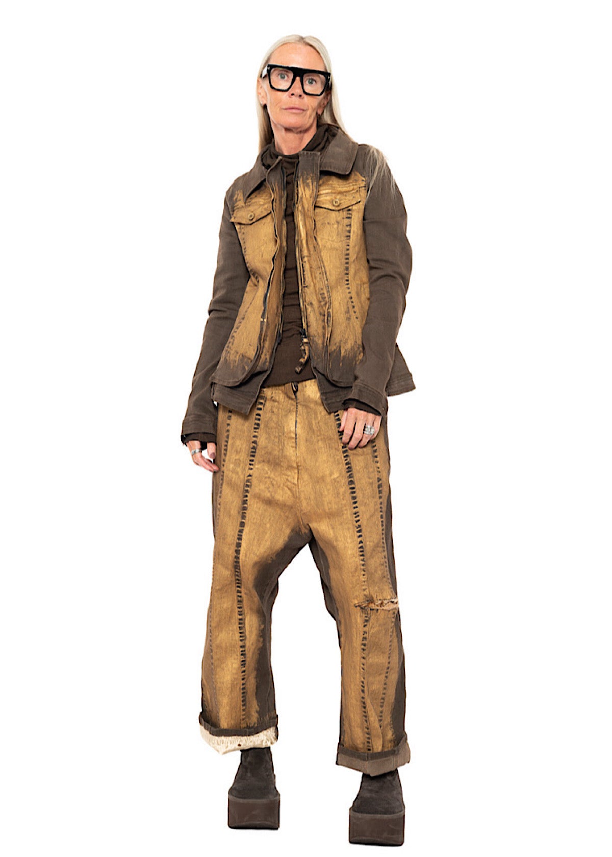 HAND-PAINTED GOLD DENIM TROUSER