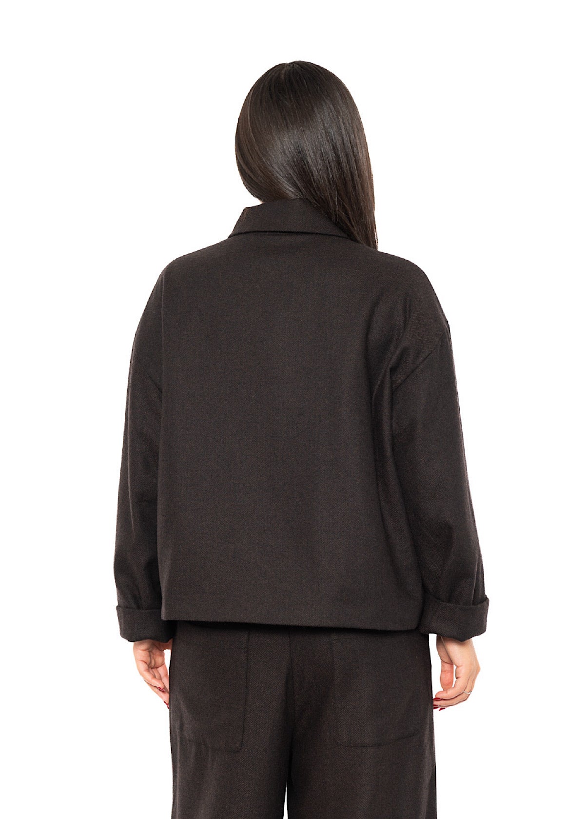 BOXY HERRINGBONE WOOL BLEND FLORA JACKET