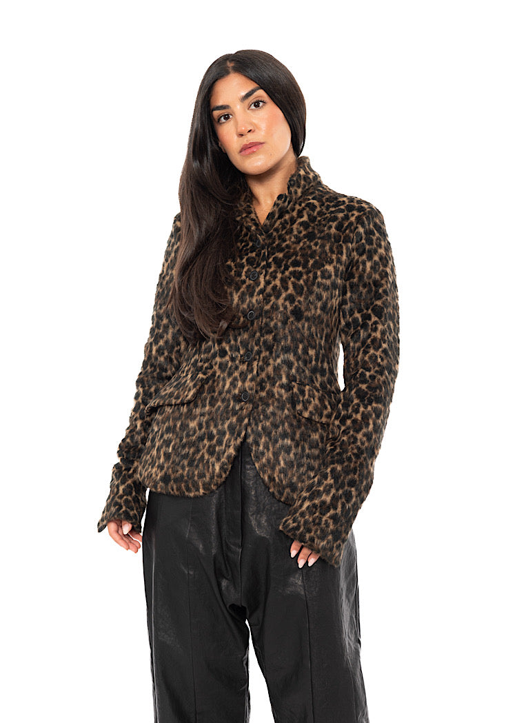 TAILORED FAUX FUR LEOPARD PRINT JACKET