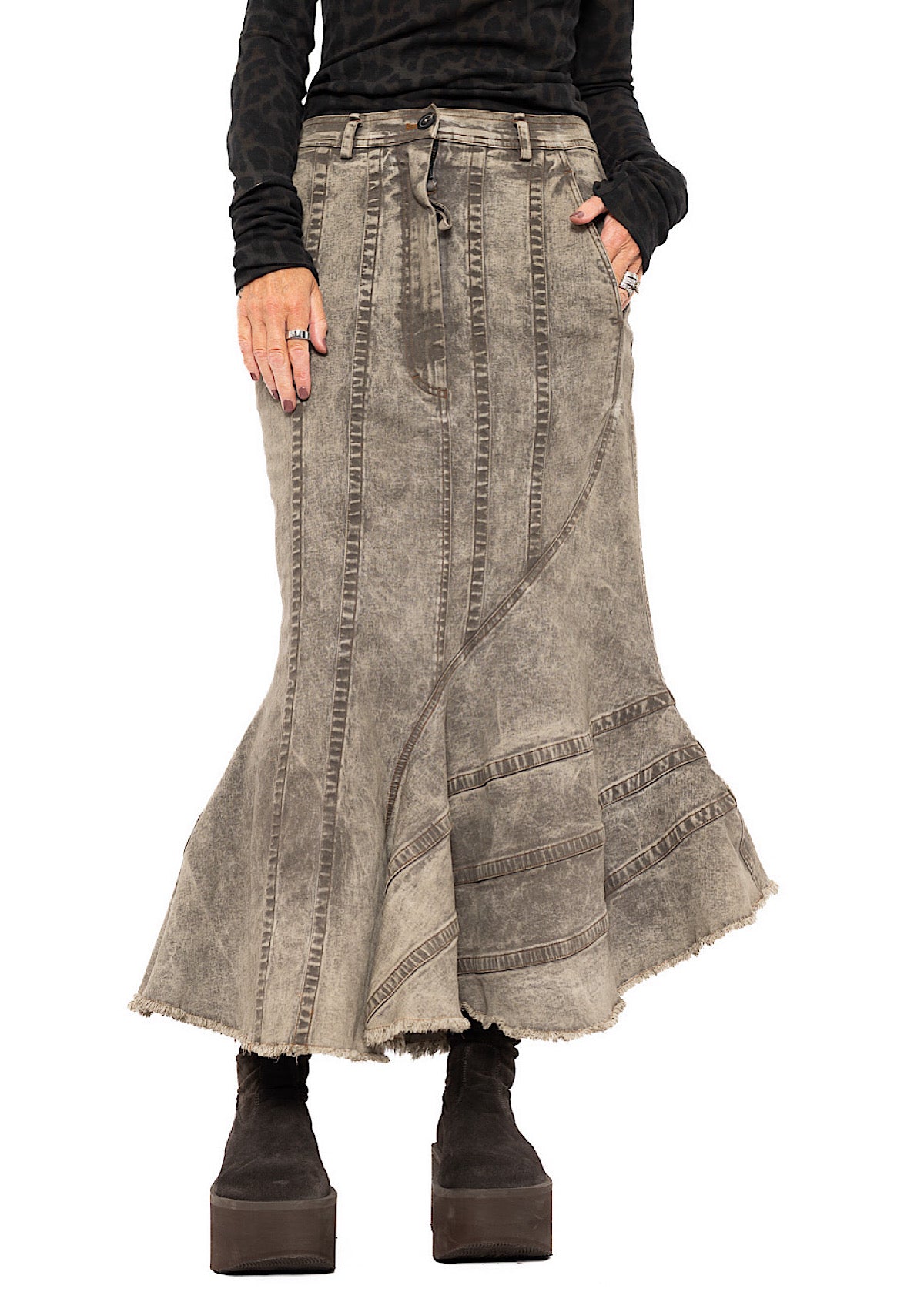 FISHTAIL STRETCH DENIM SKIRT