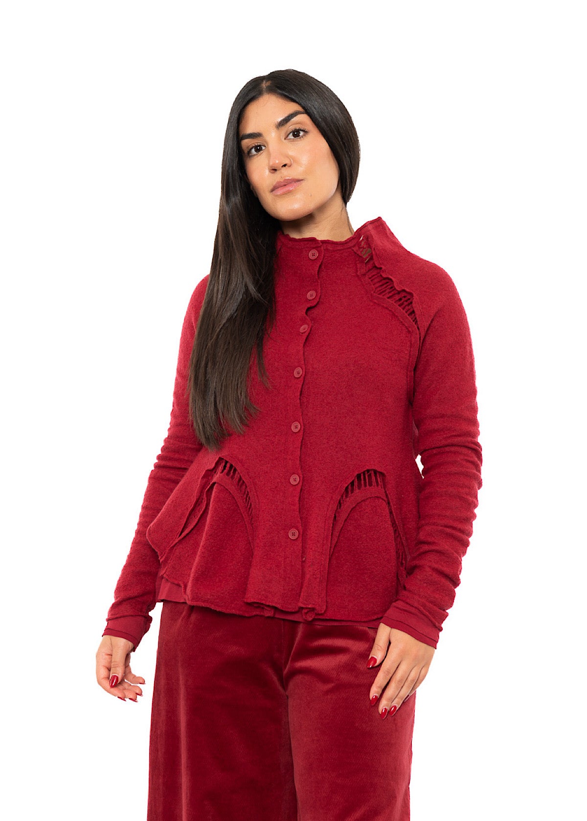 CROPPED BOILED WOOL CARDIGAN