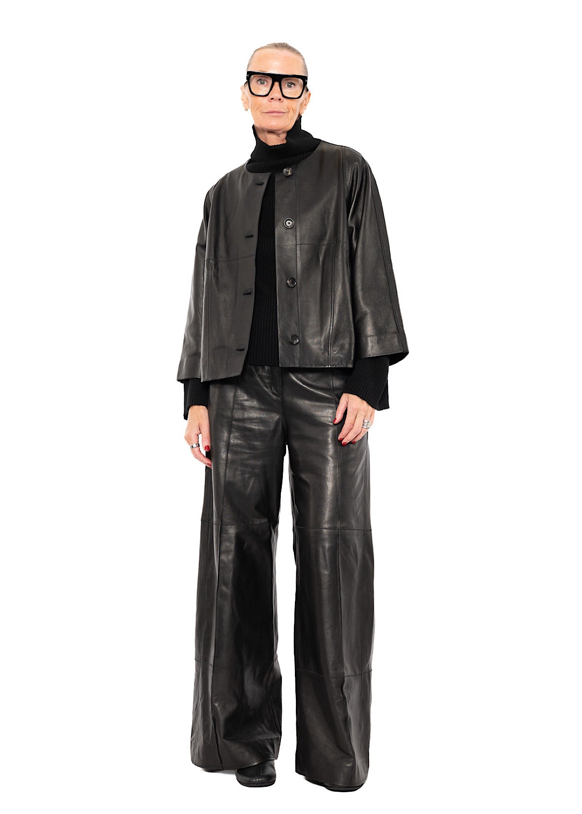 SIGNATURE WIDE LEG LEATHER TROUSER