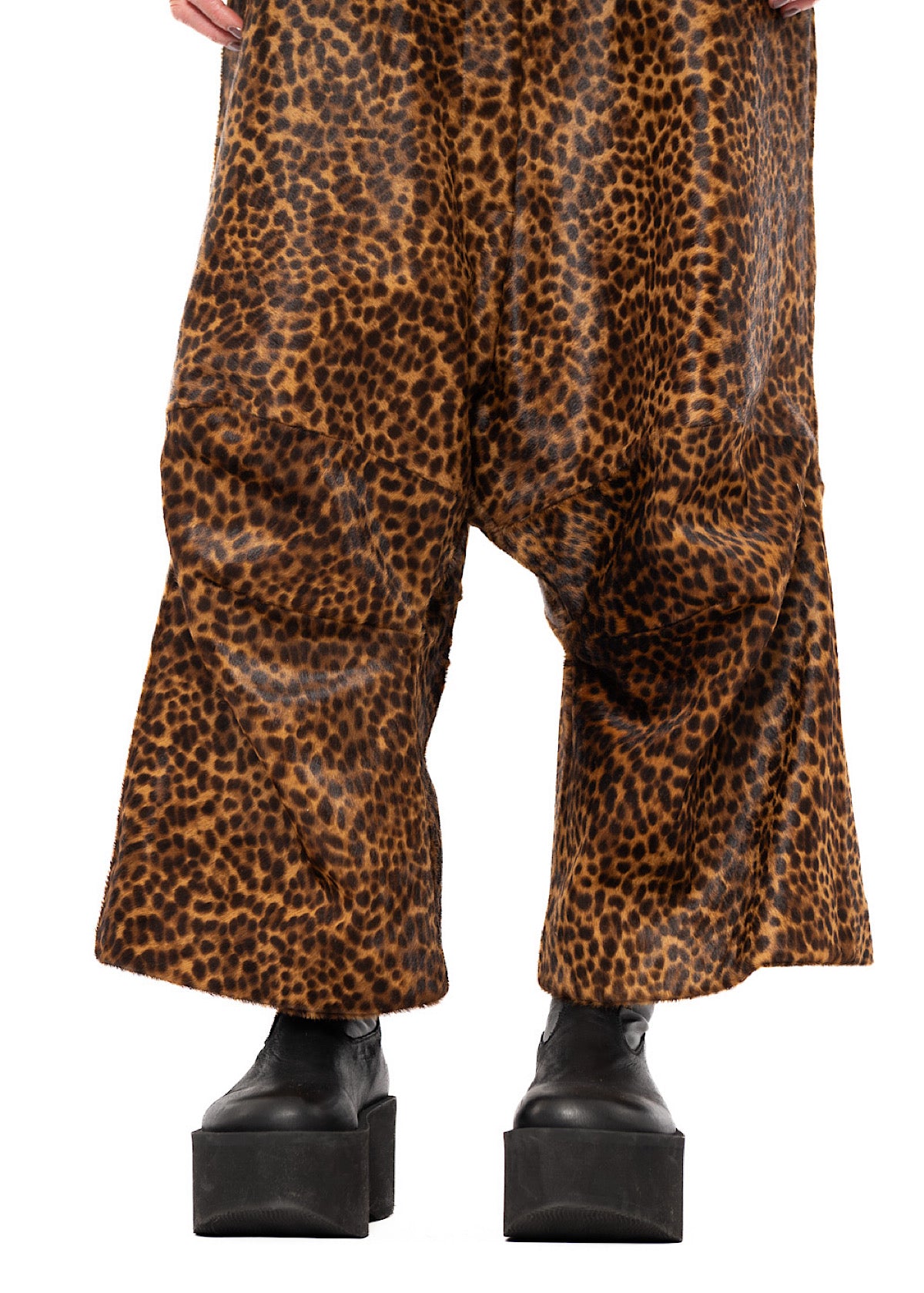 LEOPARD LEATHER DROP CROTCH TROUSER