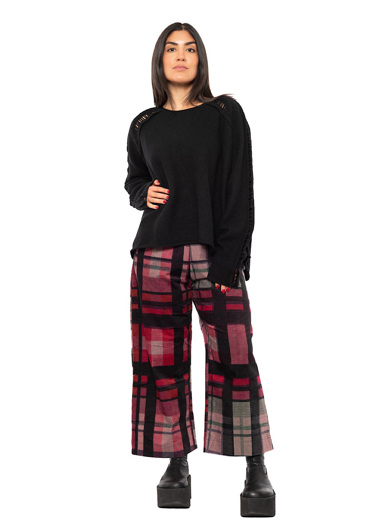 BOILED WOOL LADDER STITCH PULLOVER