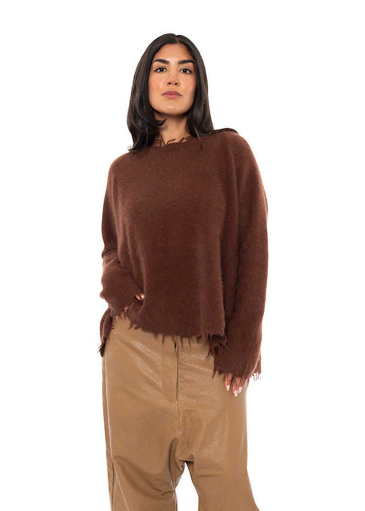 FRAYED FOX WOOL SILK PULLOVER