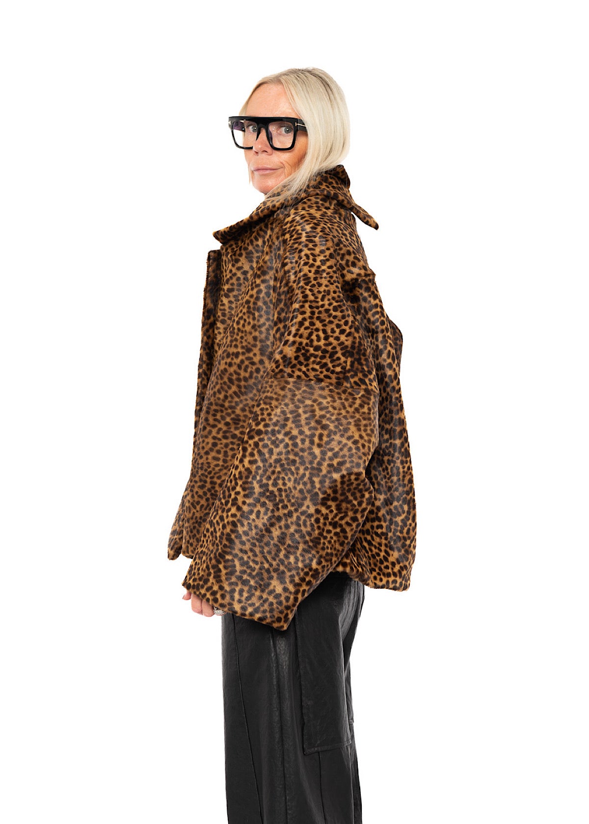LEOPARD LEATHER COCOON JACKET