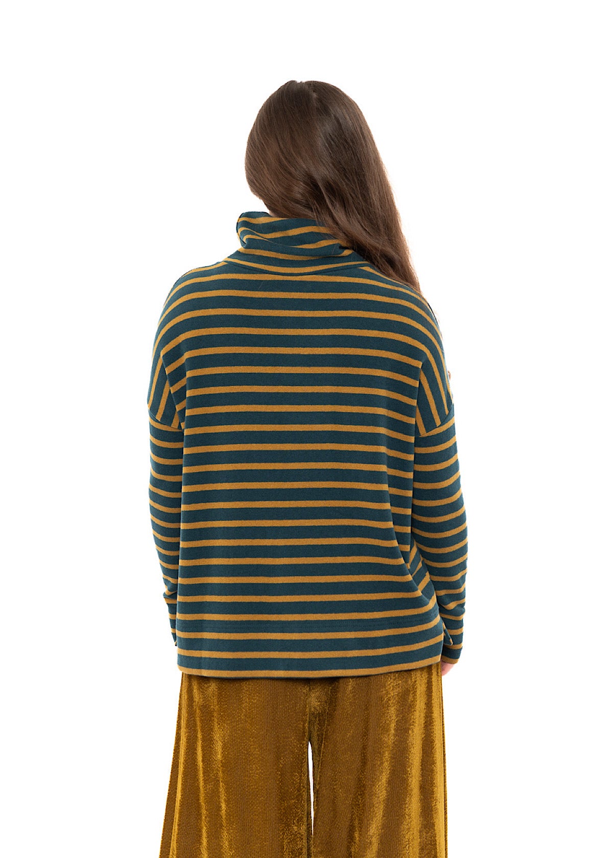 STRIPED COTTON-FLEECE JADE PULLOVER