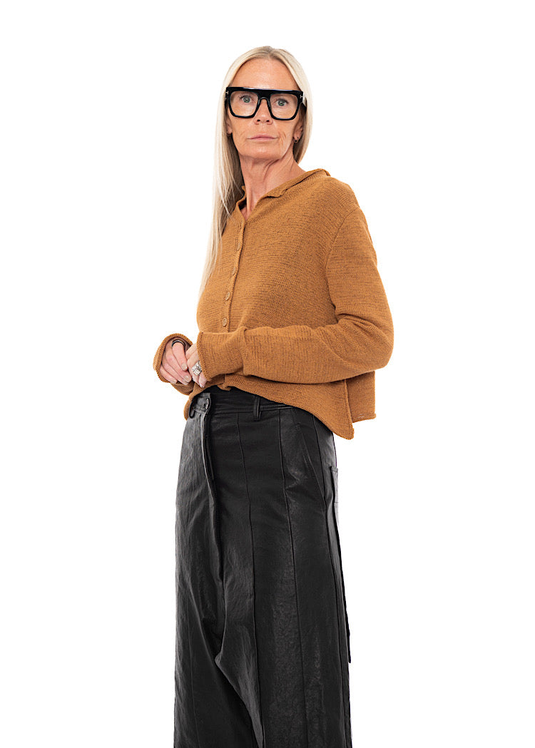 CROPPED LINEN-BLEND KNITTED CARDIGAN