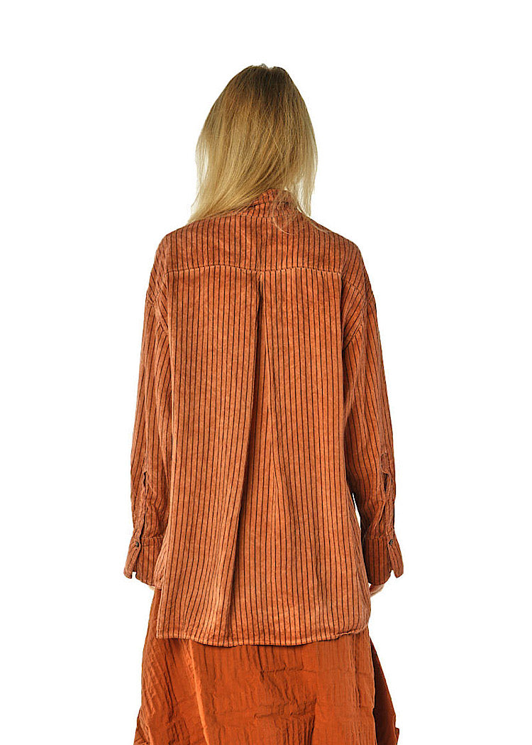 GARMENT-DYED SILK STRIPE SHIRT *CLAY CLOUD STRIPE* (SHOWN IN TERRACOTTA CLOUD STRIPE)