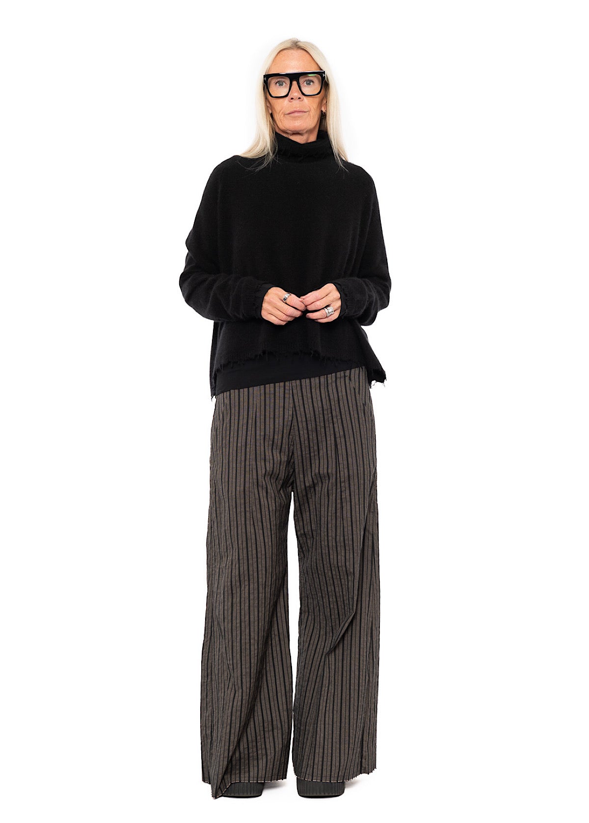 STRIPED FLARED WIDE-LEG TROUSER