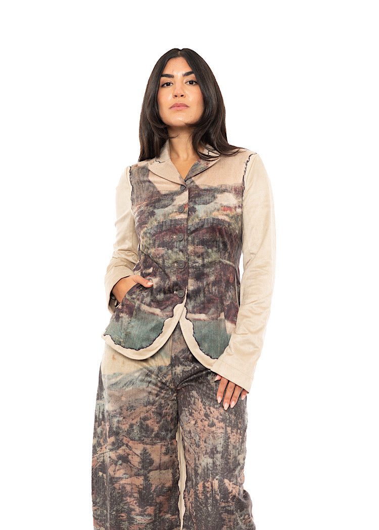 LANDSCAPE PRINT FAUX SUEDE JACKET