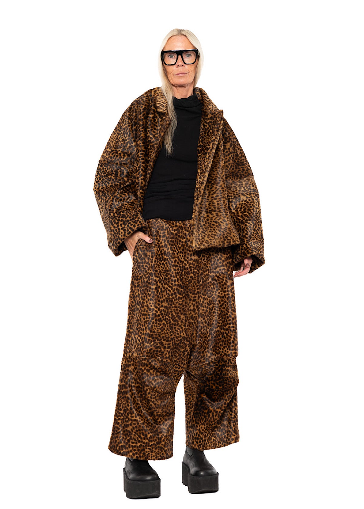 LEOPARD LEATHER DROP CROTCH TROUSER