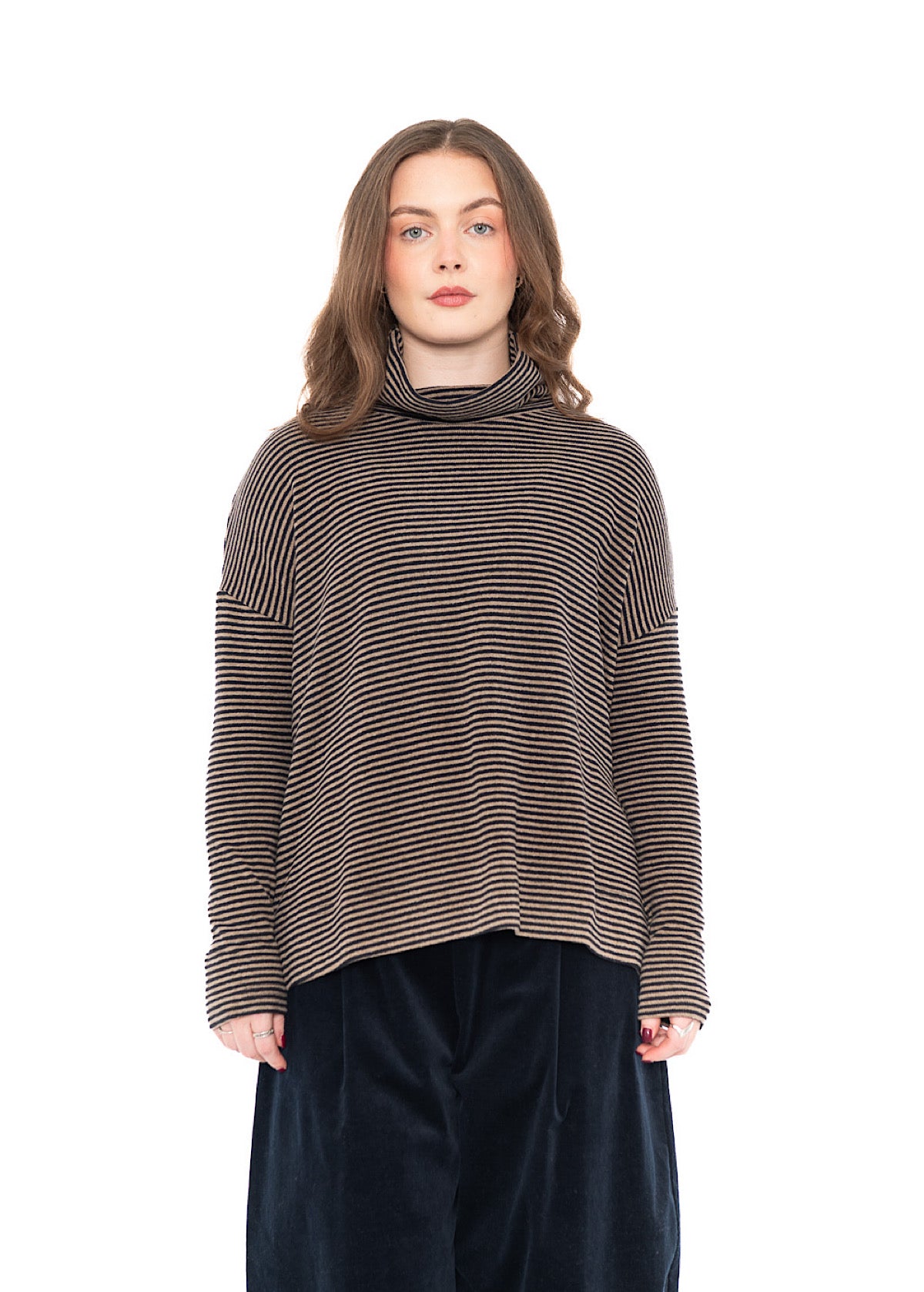 STRIPED COTTON-FLEECE JADE PULLOVER