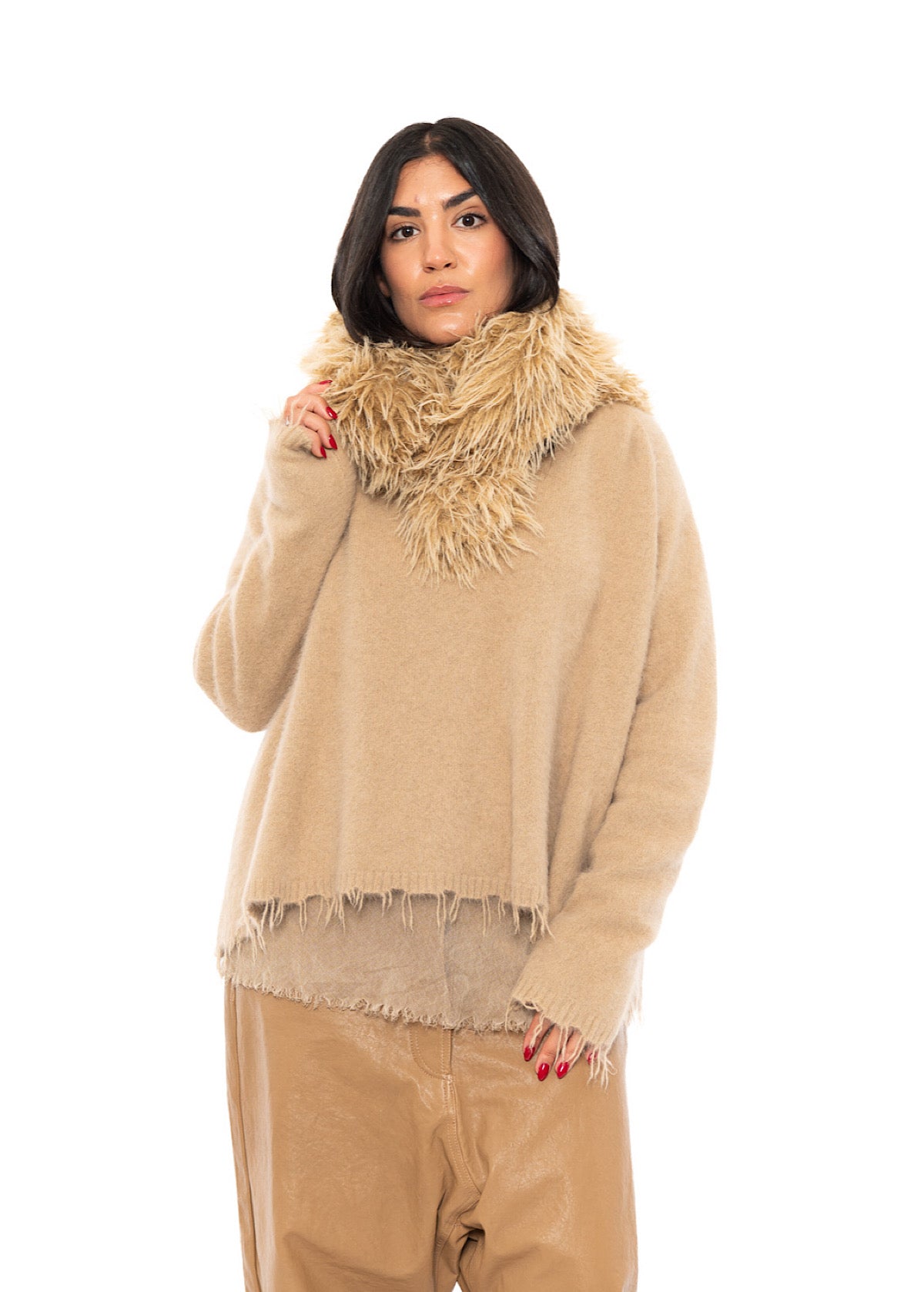 STATEMENT FAUX FUR HOODED SCARF