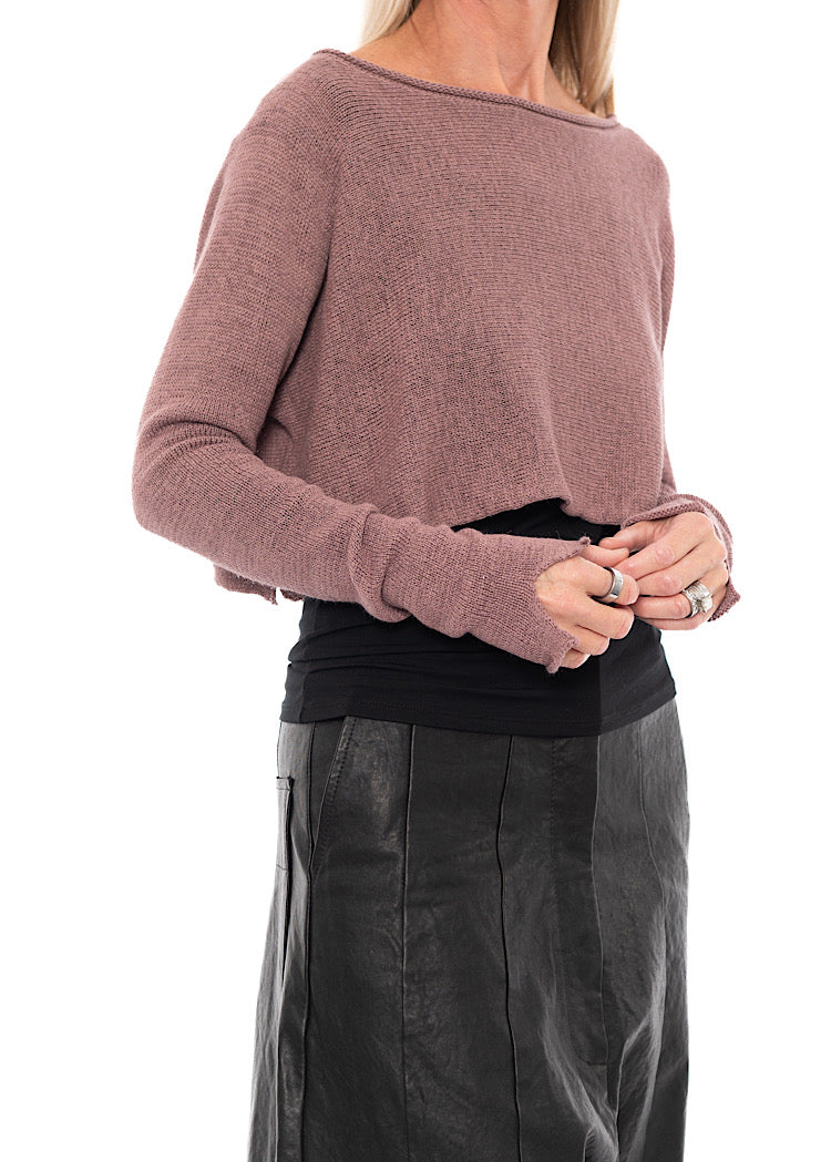 CROPPED LINEN-BLEND KNITTED PULLOVER