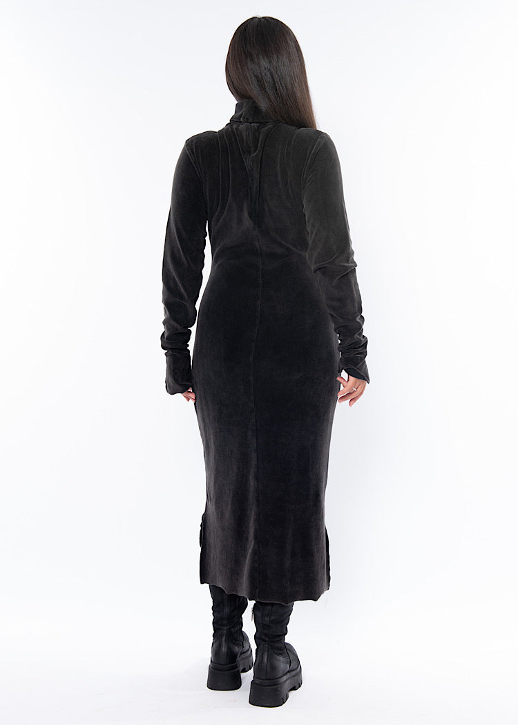 SORT AARHUS WASHED VELVET LONG DRESS