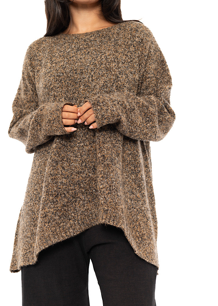 MÉLANGE KNIT ASYMMETRIC PULLOVER