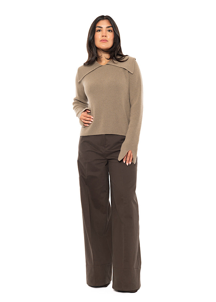 OPEN COLLAR MERINO WOOL PULLOVER