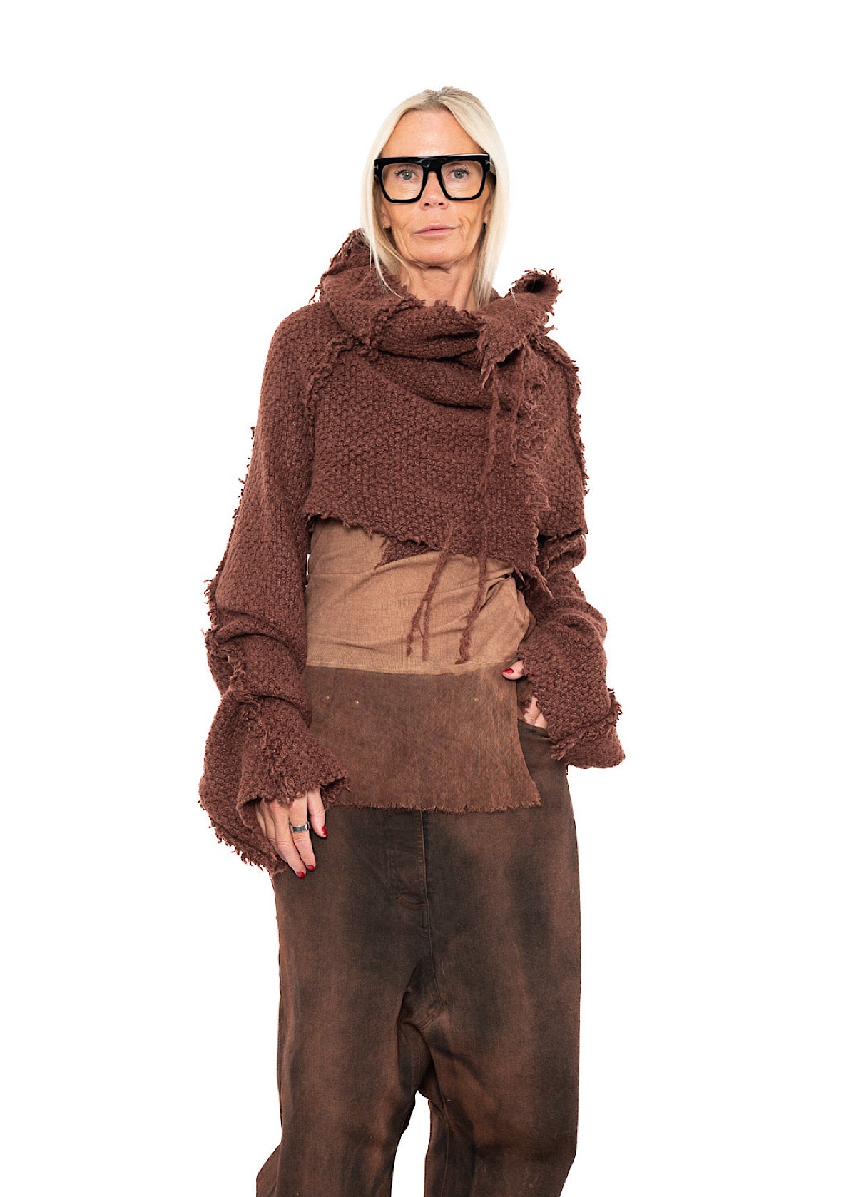 CROPPED TEXTURED SILK KNIT PULLOVER