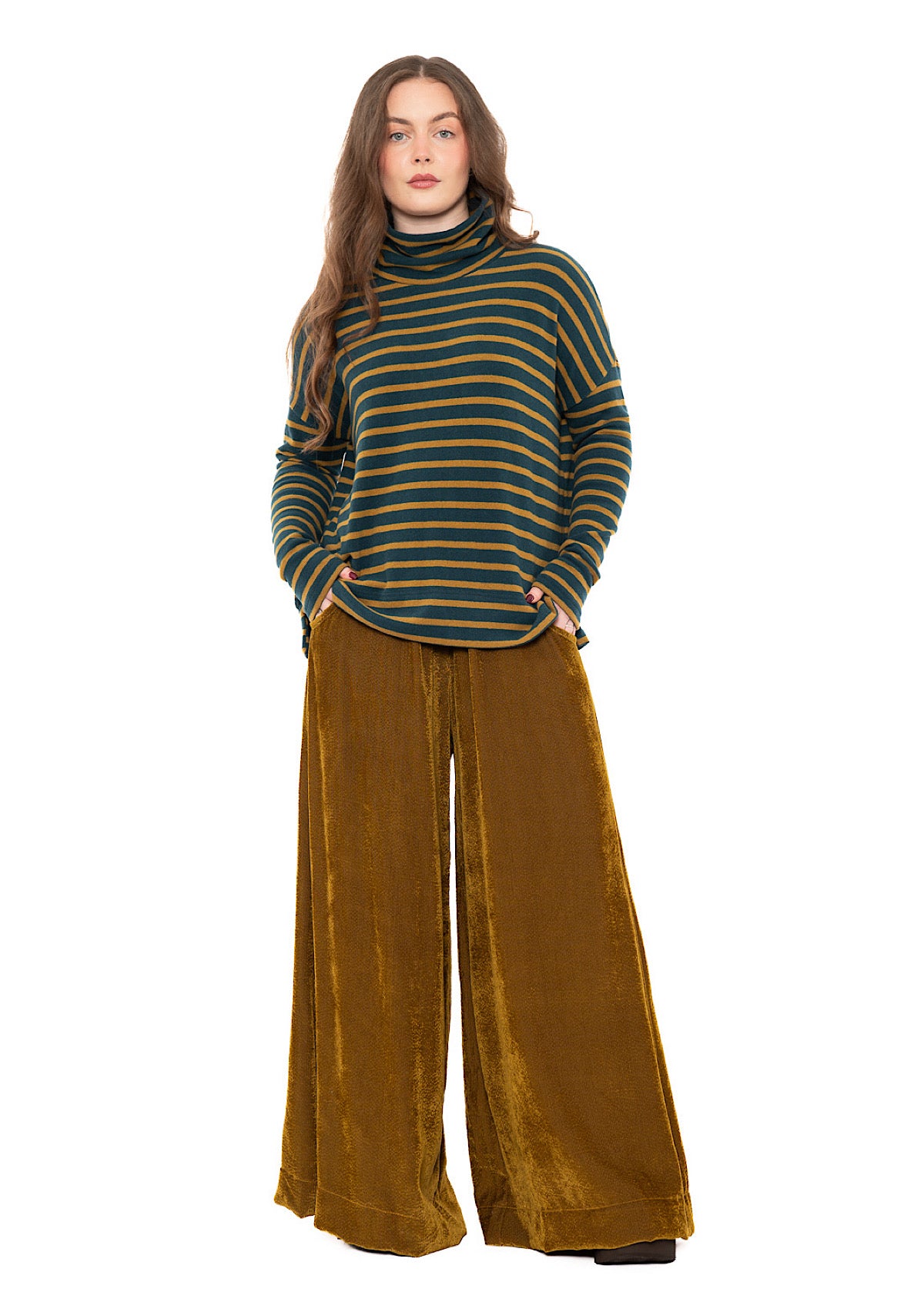STRIPED COTTON-FLEECE JADE PULLOVER