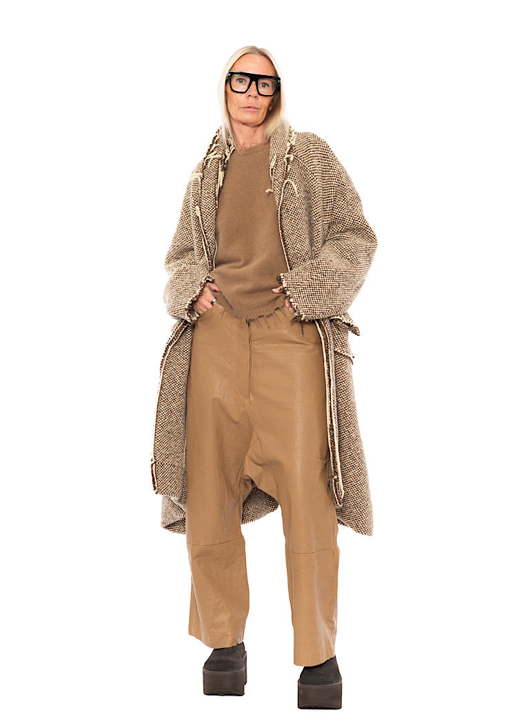 OVERSIZED DISTRESSED CHECK WOOL COAT