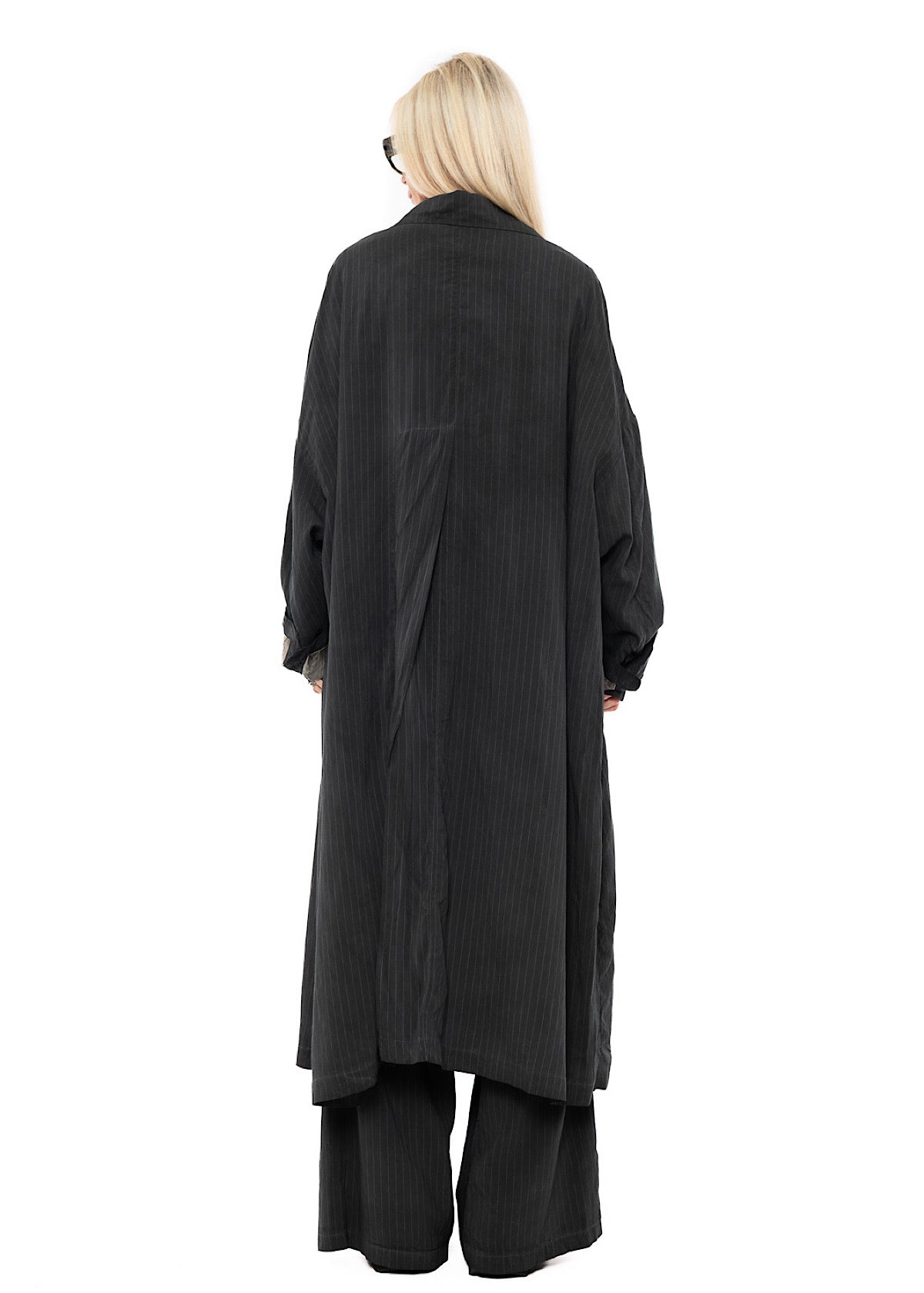 OVERSIZED PINSTRIPE DRAPED COAT