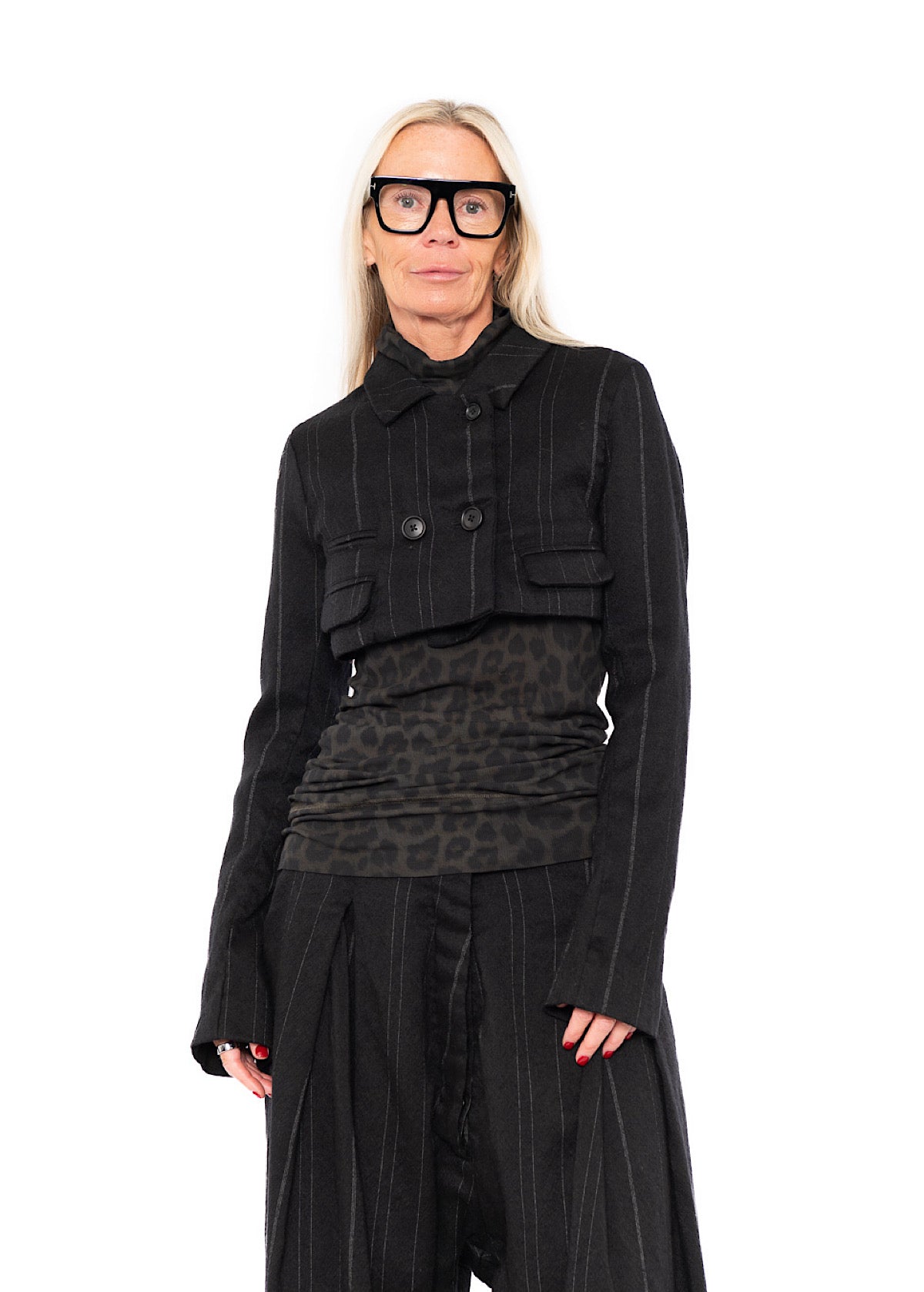 CROPPED PINSTRIPE WOOL JACKET